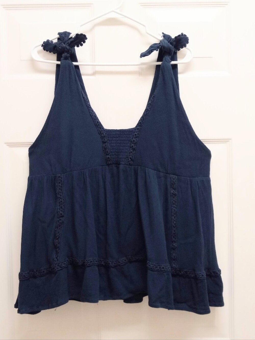 Lisa Robertson Smocked Babydoll Y2K Boho Top Blue 2X Tie Crochet Whimsigoth